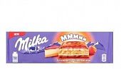 Шоколад молочный Milka Strawberry Cheesecake с начинкой со вкусом чизкейка, клубничной начинкой и печеньем 300г